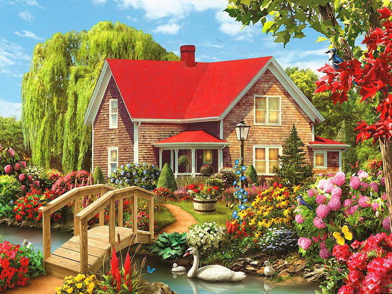 Red-roofed House with Garden