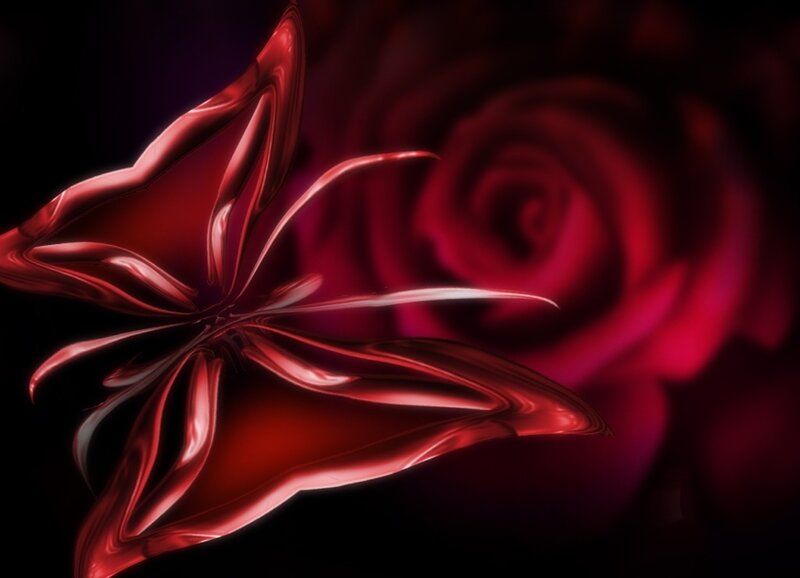 Red Rose and Abstract Flower — Dramatic