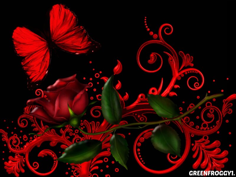 Red Rose and Butterfly — Black