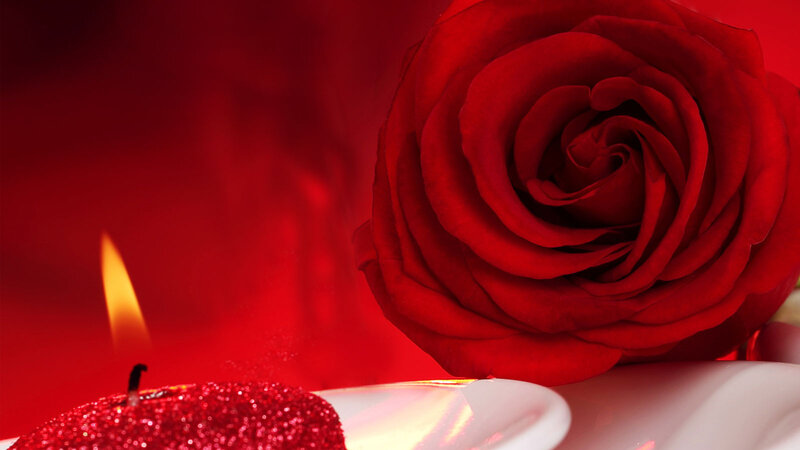 Red Rose and Candle — Romantic, Night, Photograph, Flame