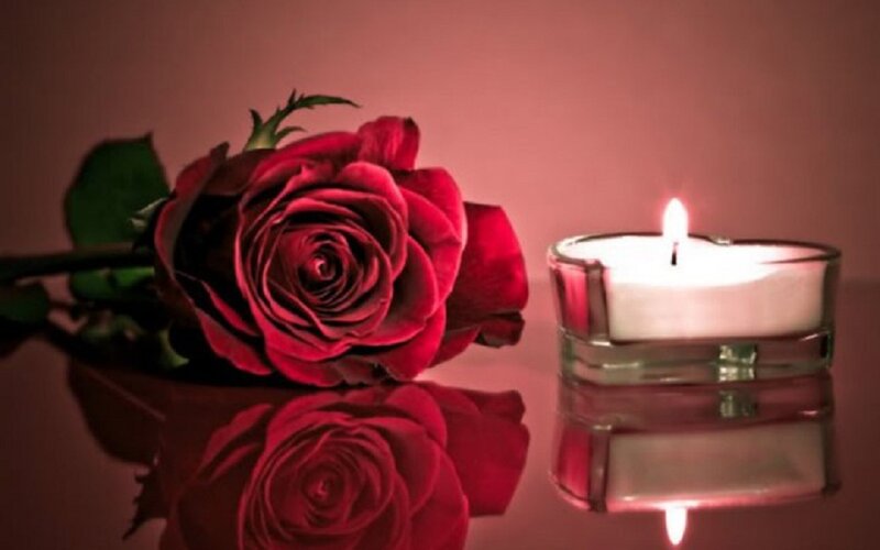 Red Rose and Candle — Romantic, Night