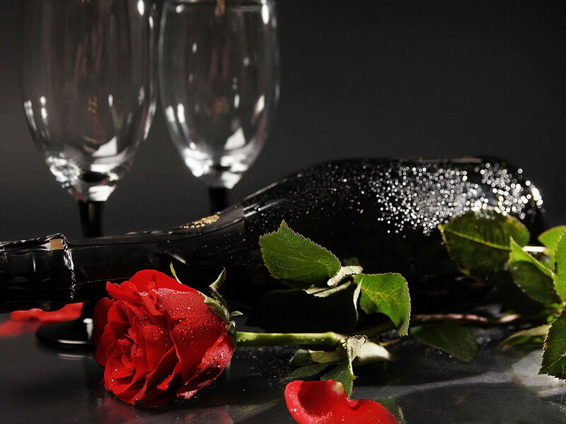 Red Rose and Champagne — Black, Dramatic