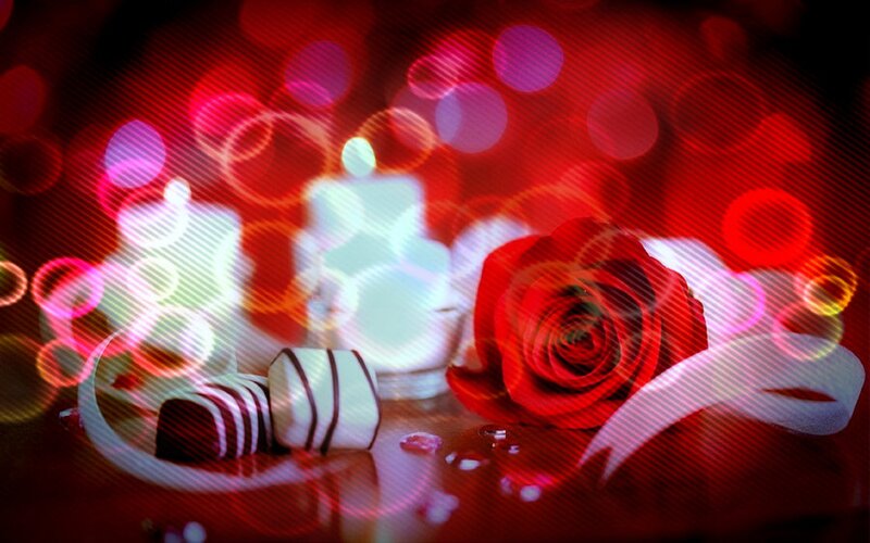 Red Rose and Chocolates — Romantic, Photograph, Candles