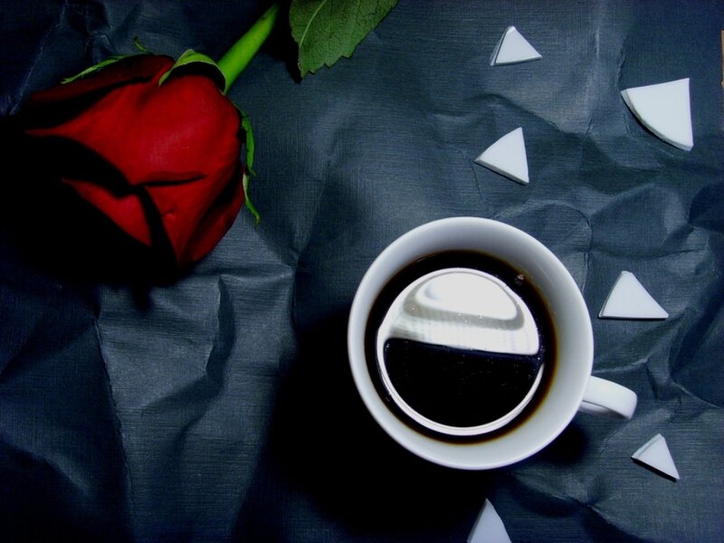 Red Rose and Coffee Cup — Black