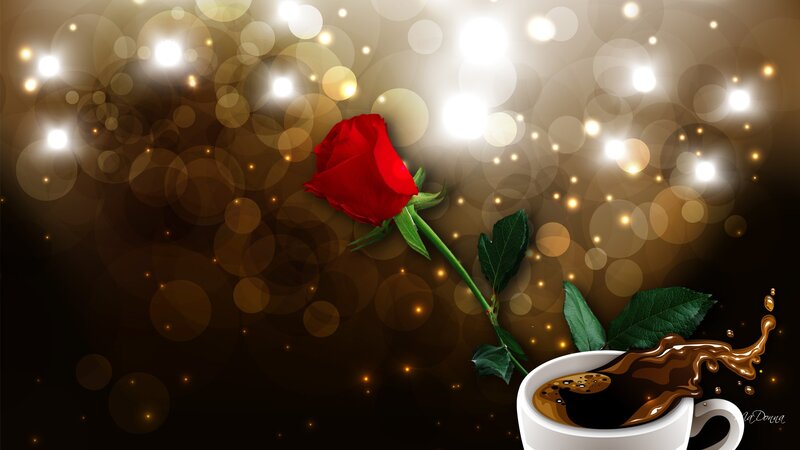Red Rose and Coffee Cup — Brown