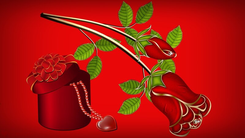 Red Rose and Gift Box — Romantic, Digital Art