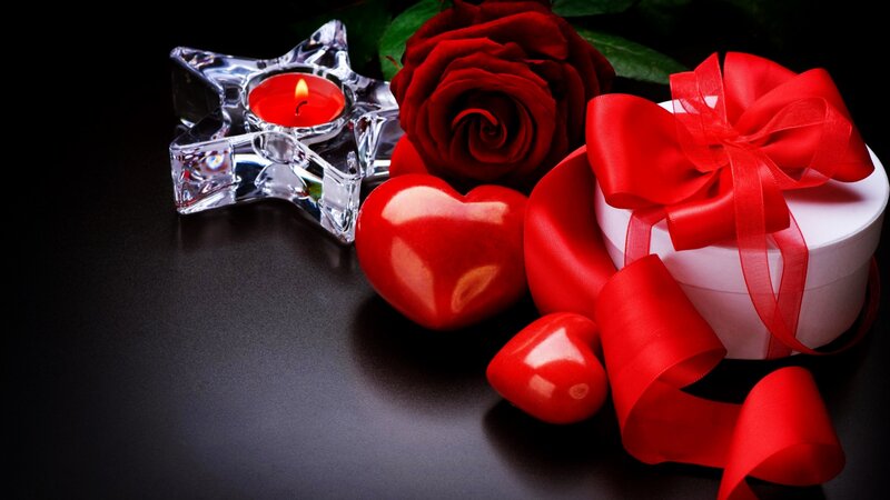 Red Rose and Gift Box — Romantic, Night, Photograph