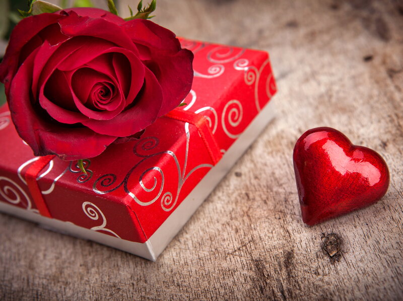 Red Rose and Gift Box — Romantic, Photograph, Gift Box, Heart