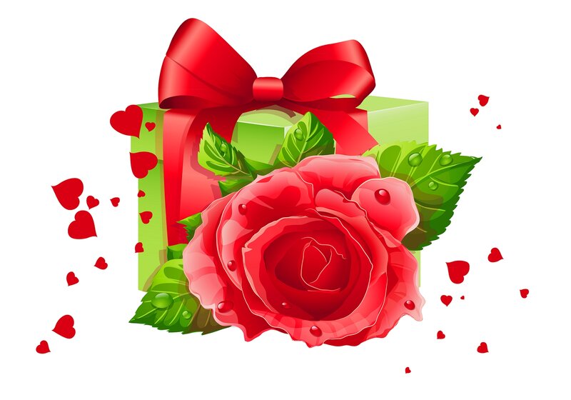Red Rose and Gift Box — Romantic, Vector Art