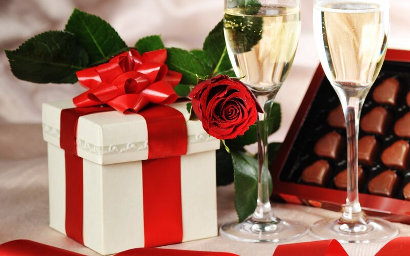 Red Rose and Gift Box — White