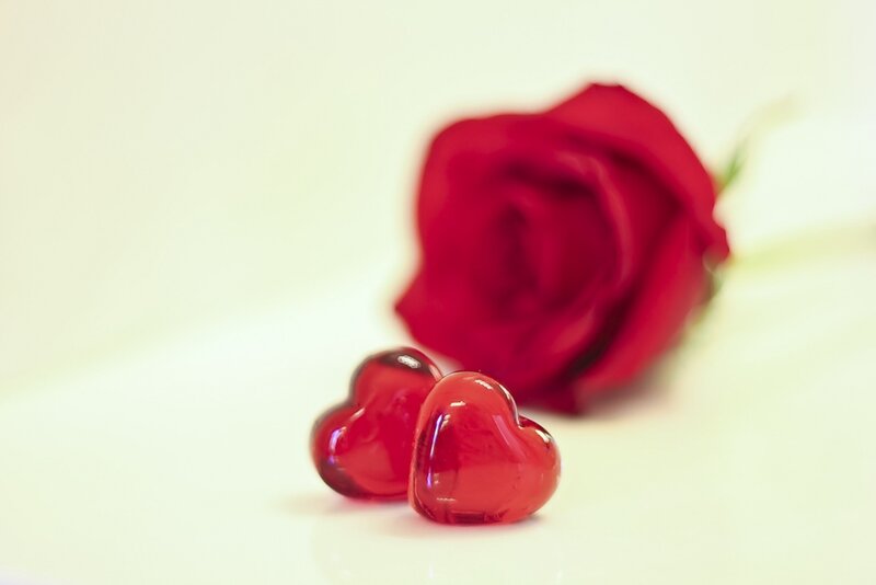 Red Rose and Glass Hearts