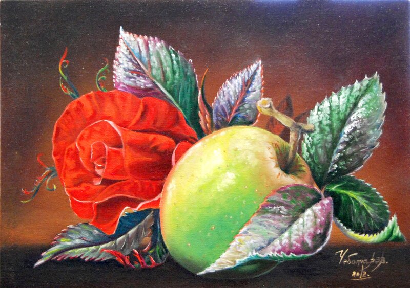 Red Rose and Green Apple
