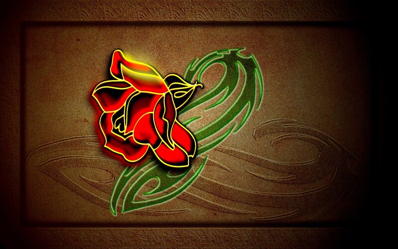 Red Rose and Green Swirl