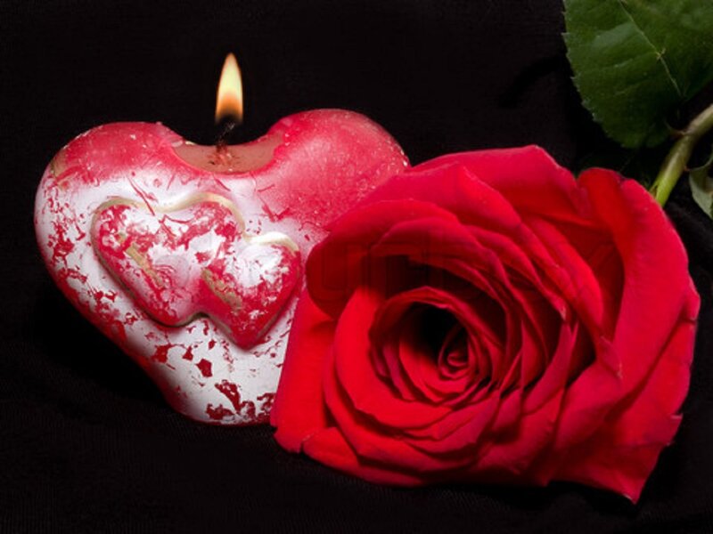 Red Rose and Heart Candle