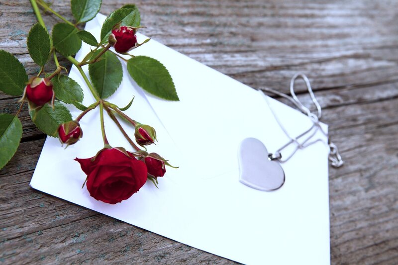 Red Rose and Heart Pendant — White