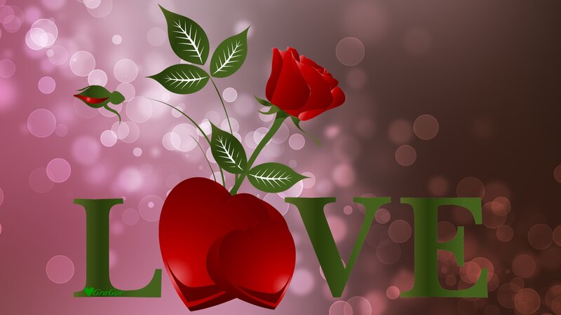 Red Rose and Heart — Romantic, Digital Art, Leaves