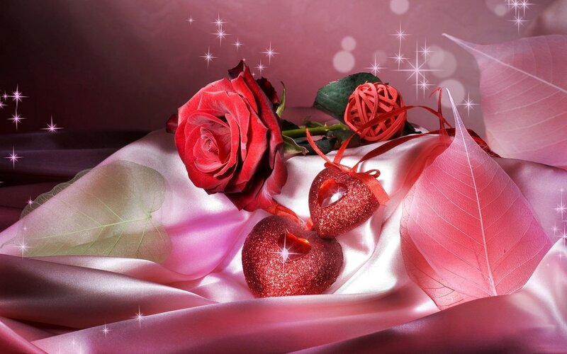 Red Rose and Hearts — Romantic, Photograph, Leaf