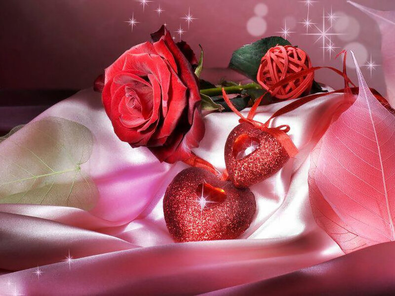 Red Rose and Hearts — Romantic, Photograph