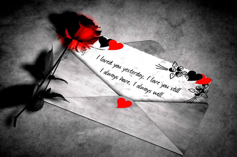 Red Rose and Letter — Black, Romantic