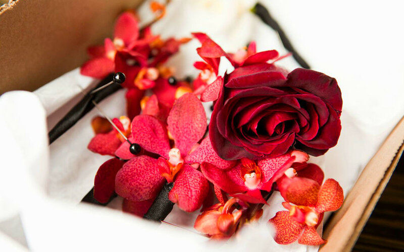 Red Rose and Orchid Boutonniere
