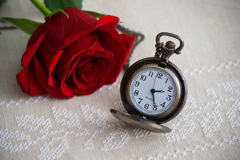 Red Rose and Pocket Watch — Calm, Photograph, Pocket Watch
