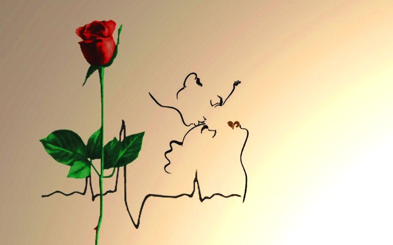 Red Rose and Silhouettes
