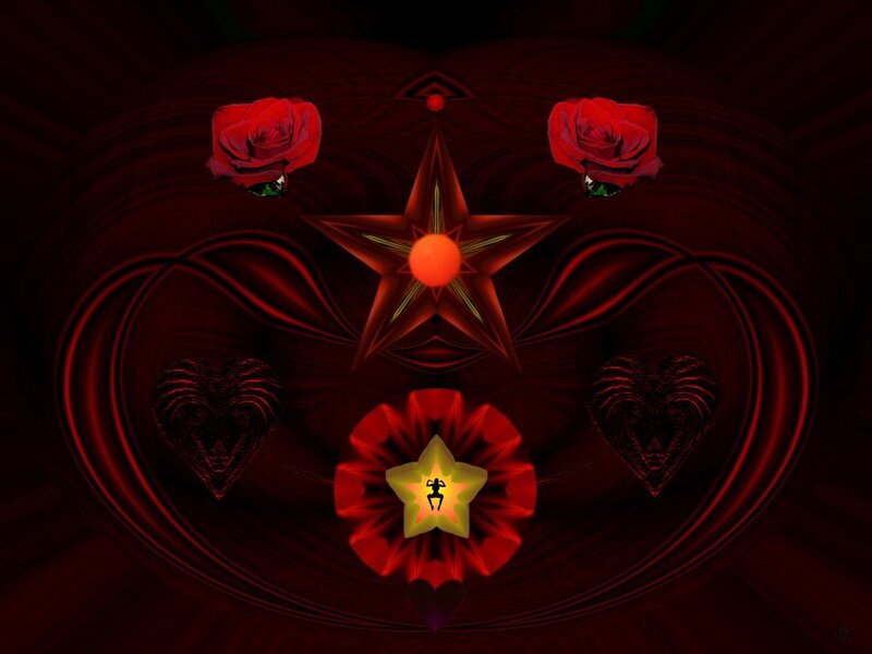 Red rose and star symmetrical design