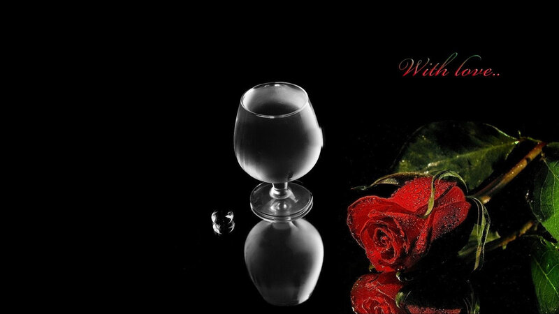 Red Rose and Wine Glass — Black