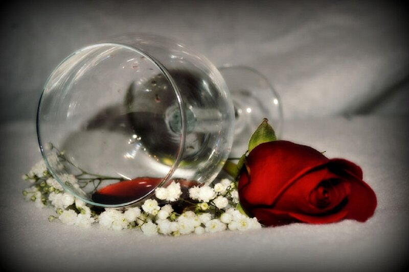 Red Rose and Wine Glass — Dramatic, Photograph