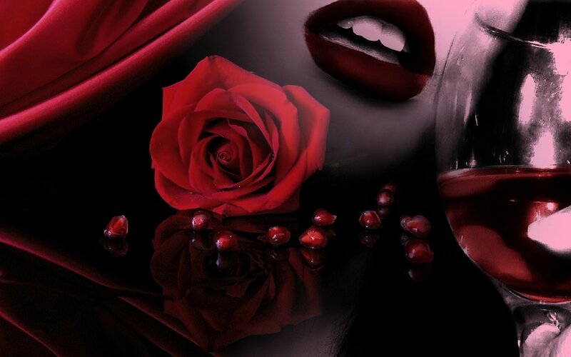 Red Rose and Wine Glass — Dramatic