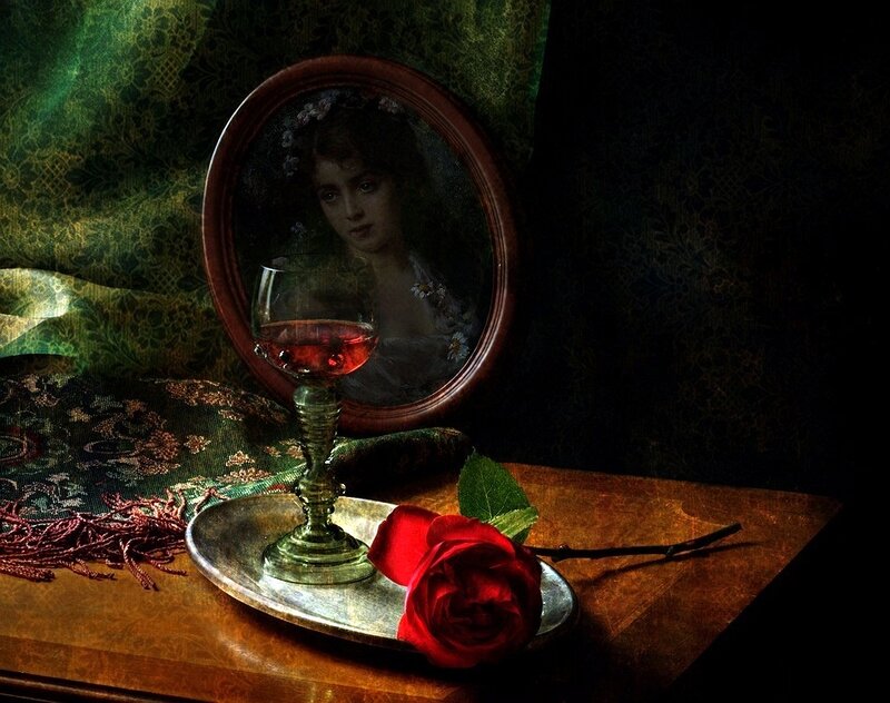 Red Rose and Wine Glass