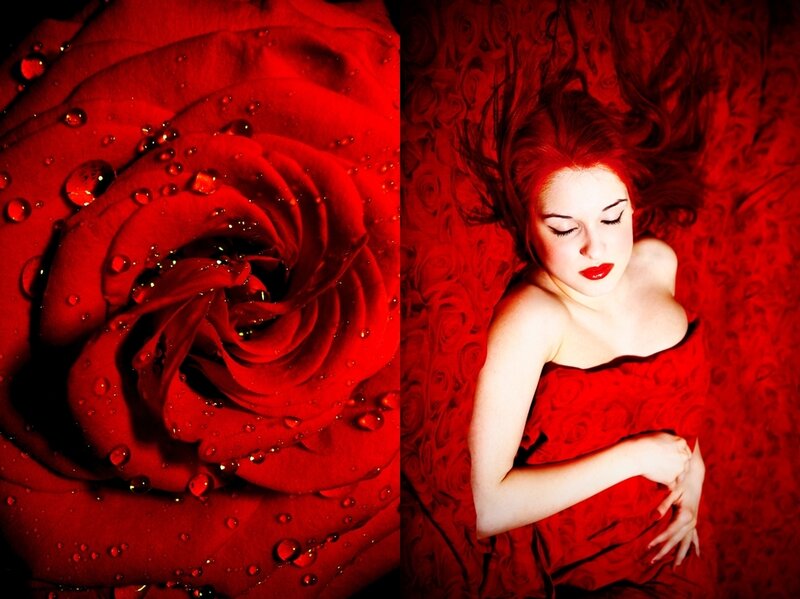 Red rose and woman in red