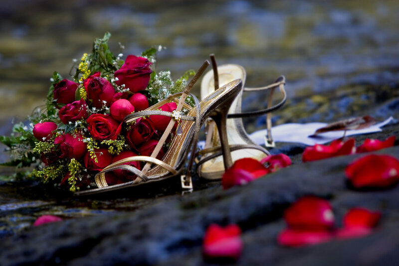 Red Rose Bouquet and Shoes — Romantic