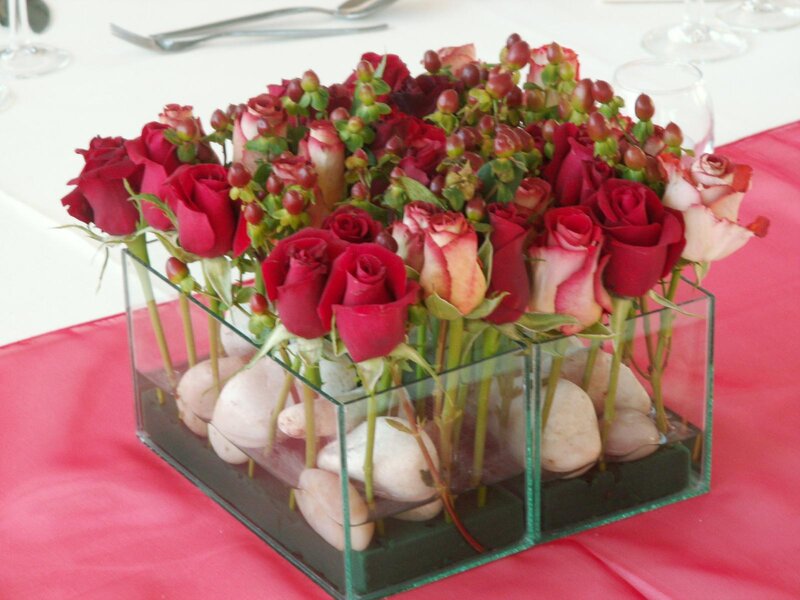 Red Rose Bouquet — Elegant, Photograph, Glass Container