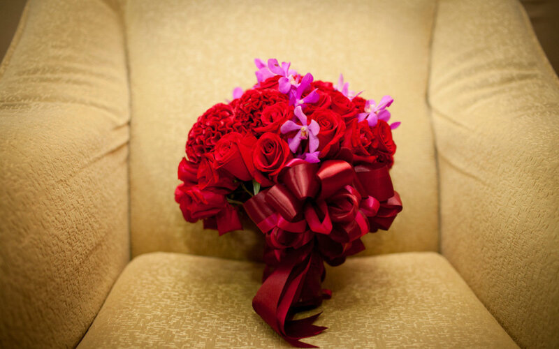 Red Rose Bouquet — Elegant, Photograph, Orchids