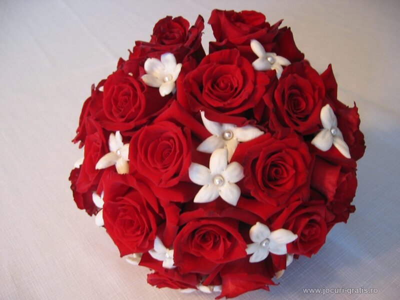 red rose bouquet with white flowers