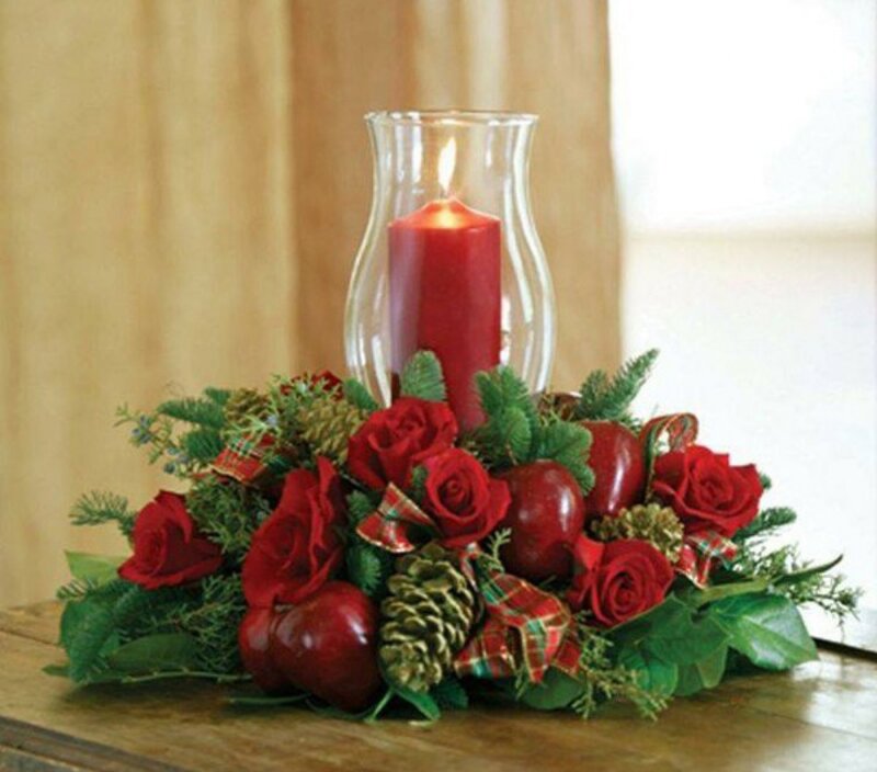 Red Rose Centerpiece — Festive, Winter, Photograph