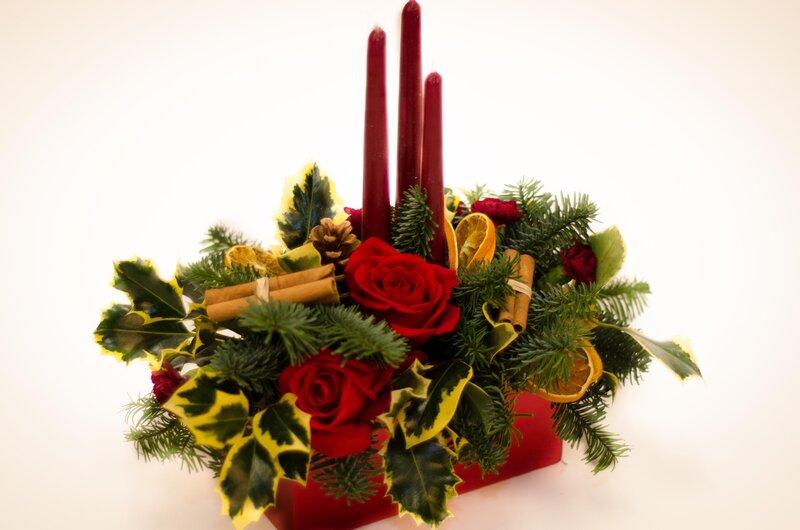 Red Rose Centerpiece — Festive, Winter