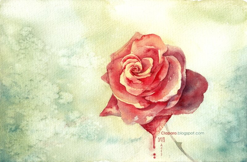Red Rose Flower — Serene, Painting