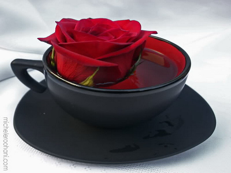 Red rose in a black cup