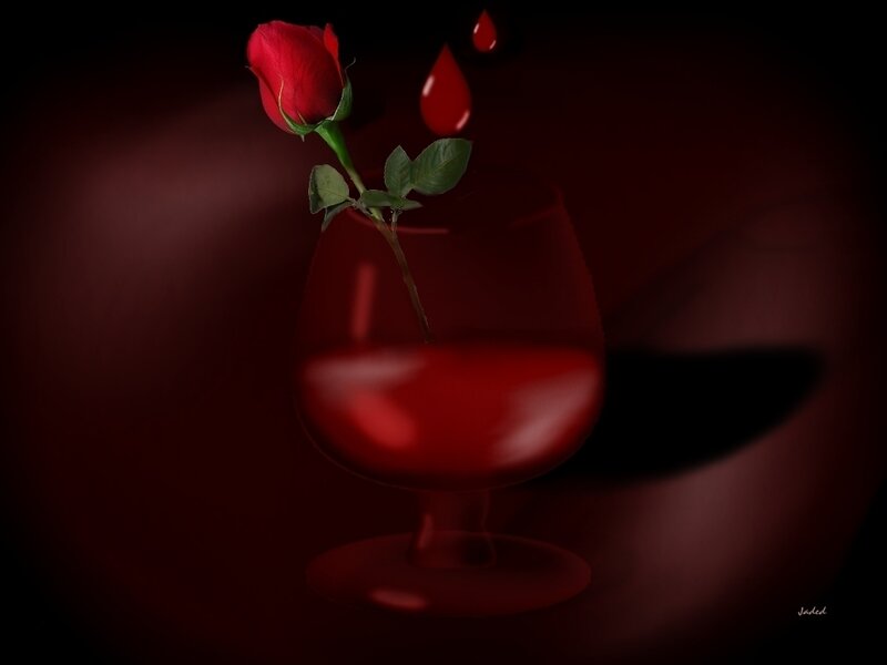 Red rose in a glass