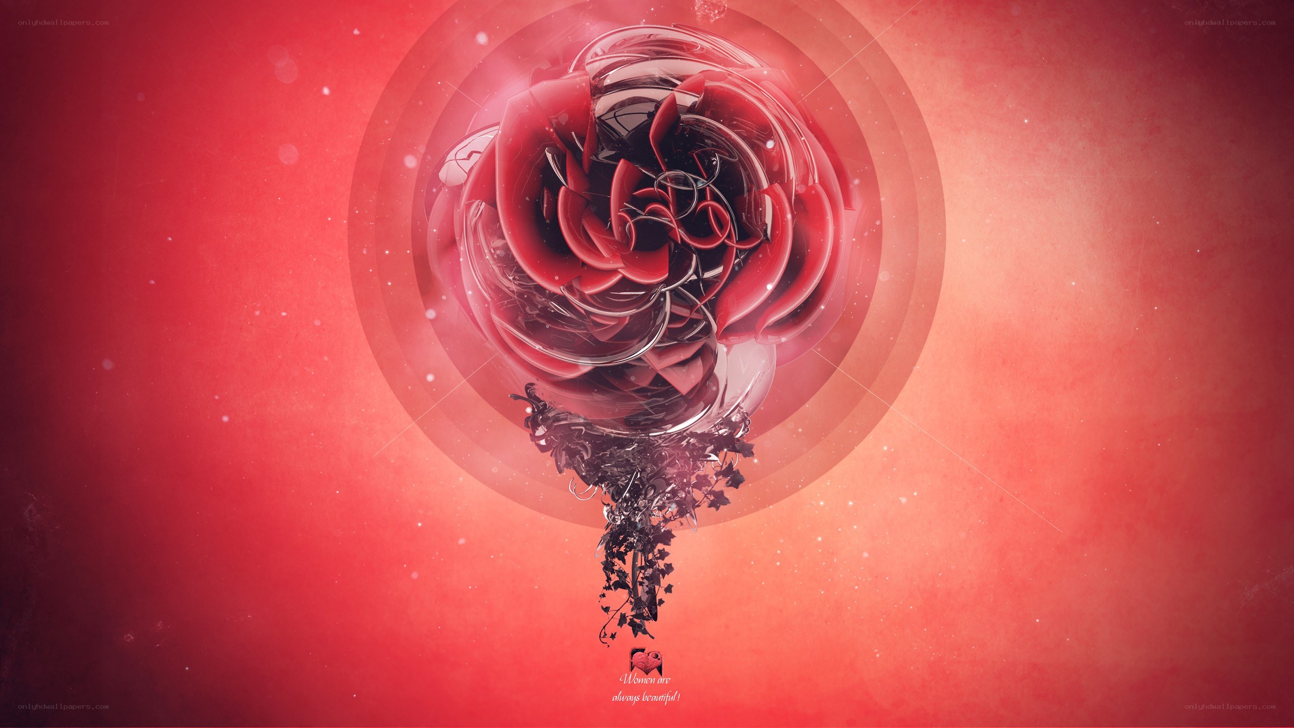 Red rose in glass sphere