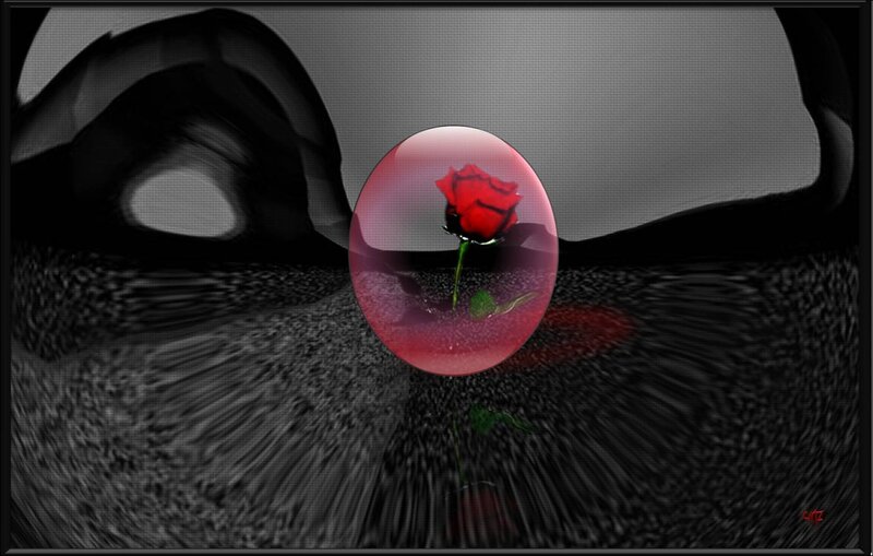 Red Rose in Glass Sphere — Dramatic, Digital Art