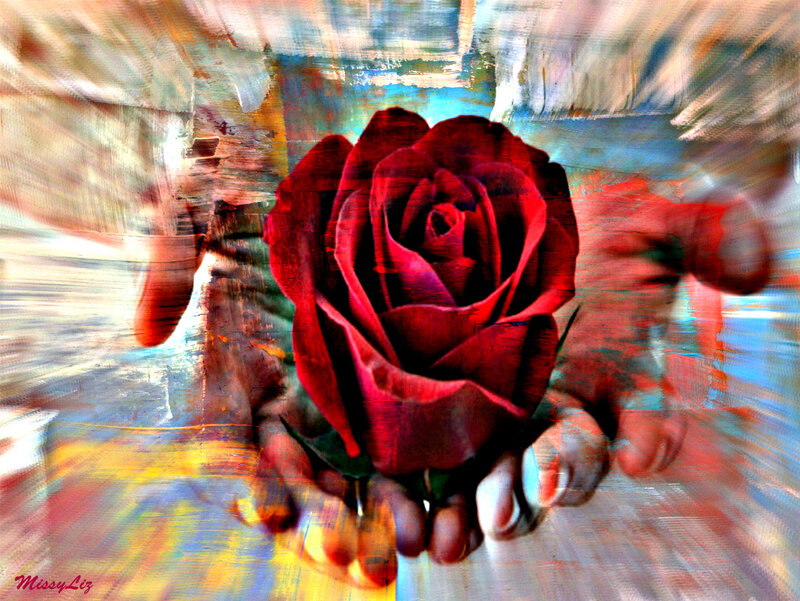 Red Rose in Hands — Dramatic, Digital Art