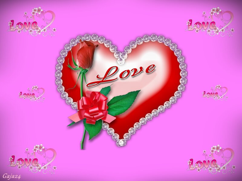 Red Rose in Heart — Pink, Romantic, Digital Art, Bow