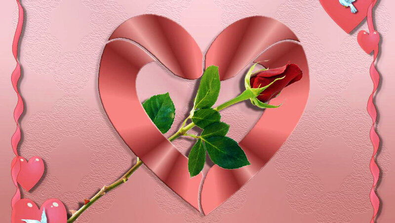Red Rose in Heart — Pink, Romantic, Digital Art