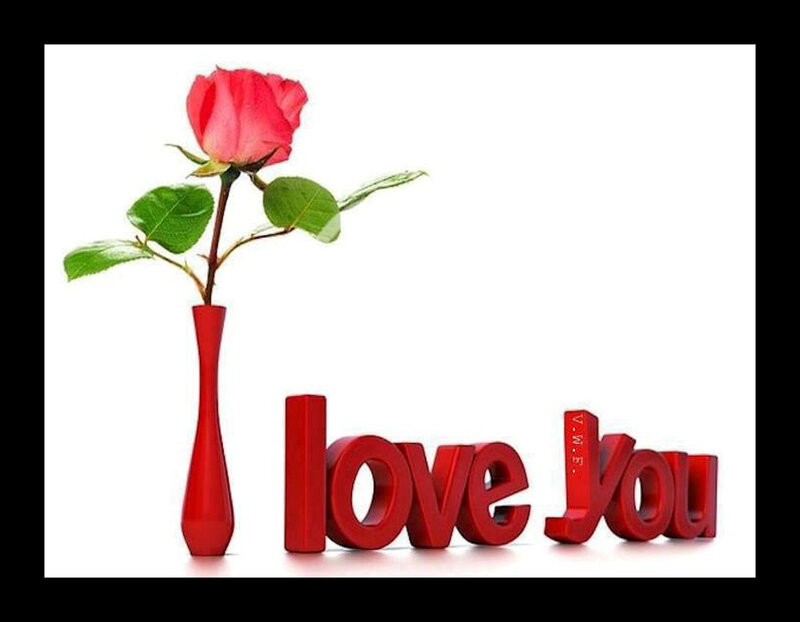 Red Rose in Vase — Romantic, 3d Render, Letters