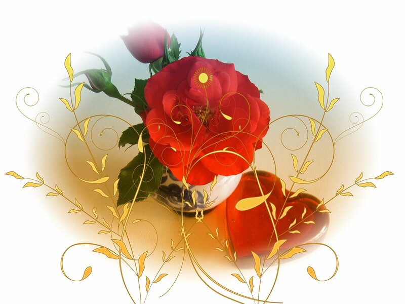 Red Rose in Vase — Romantic, Illustration