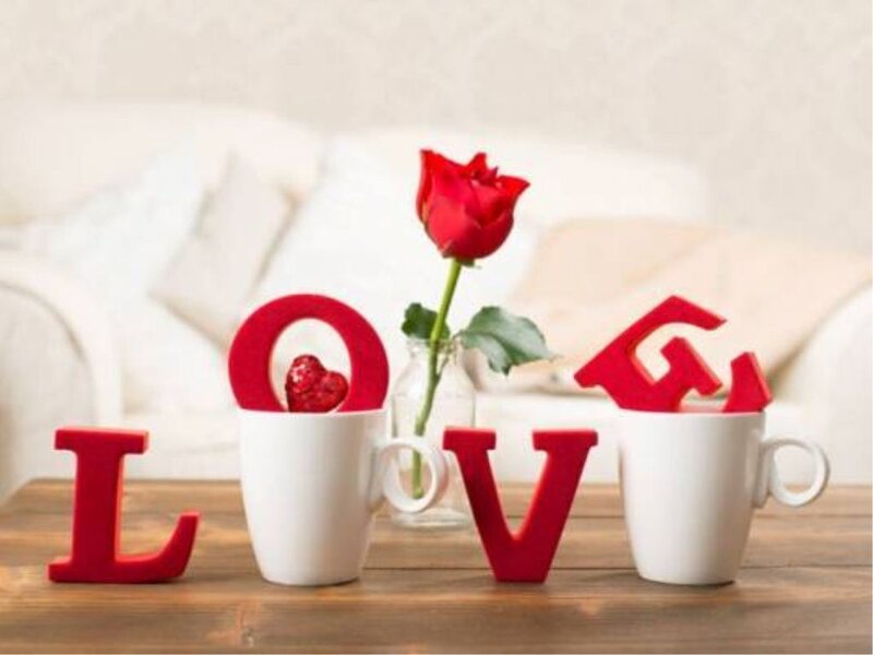 Red Rose in Vase — Romantic, Photograph, Mugs