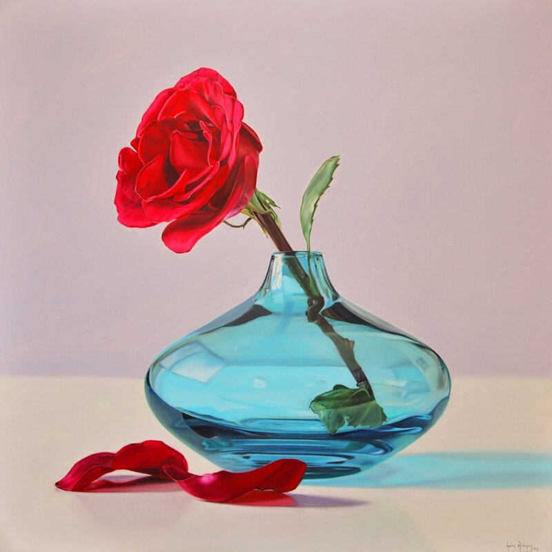 Red Rose in Vase — Serene, Painting